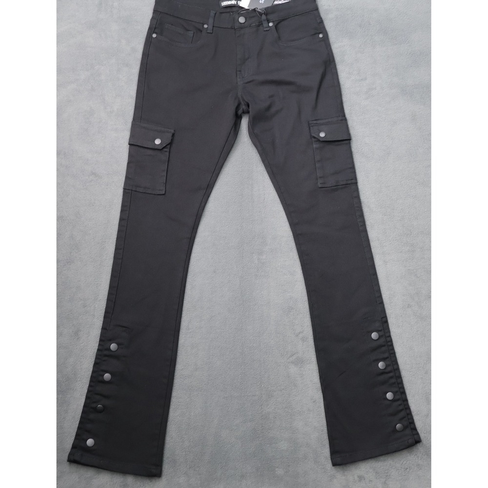 Legendary Status Cargo Pants Women Sz 10-12 Black New Slim Flare Snap Button Leg
